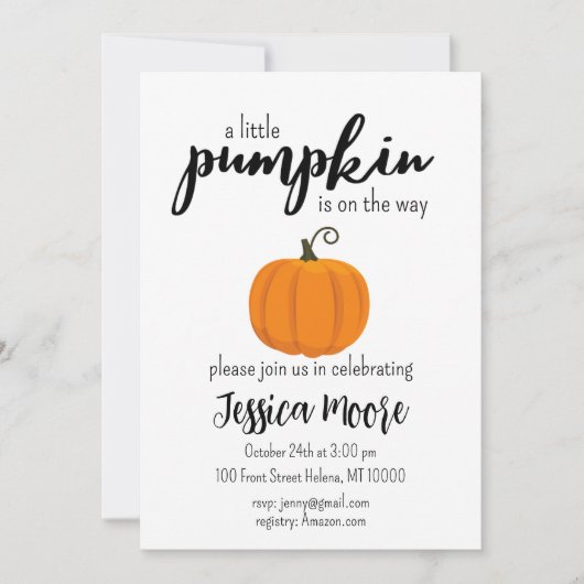 Petite invitation Baby shower Citrouille (Devant)