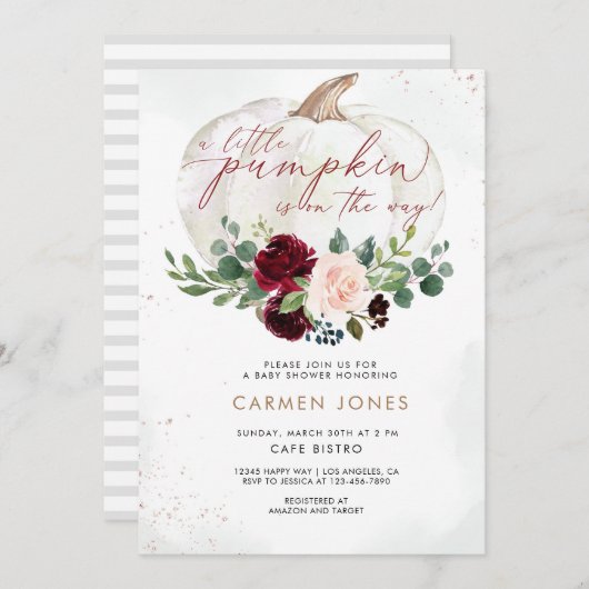 Petite Invitation Baby shower Citrouille Automne F (Devant / Derrière)