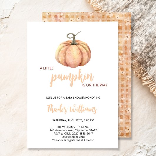 Petite invitation Baby shower Citrouille | Thème a