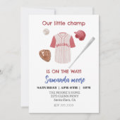 Petite invitation baby shower de baseball champ (Devant)