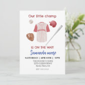 Petite invitation baby shower de baseball champ (Debout devant)