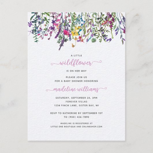 Petite invitation Baby shower Fleur sauvage (Devant)