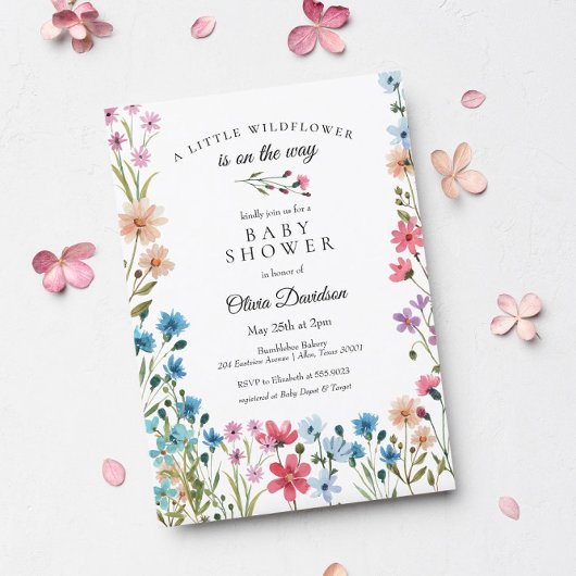 Petite invitation Baby shower Fleur sauvage