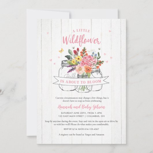 Petite invitation Baby shower Fleur sauvage (Devant)