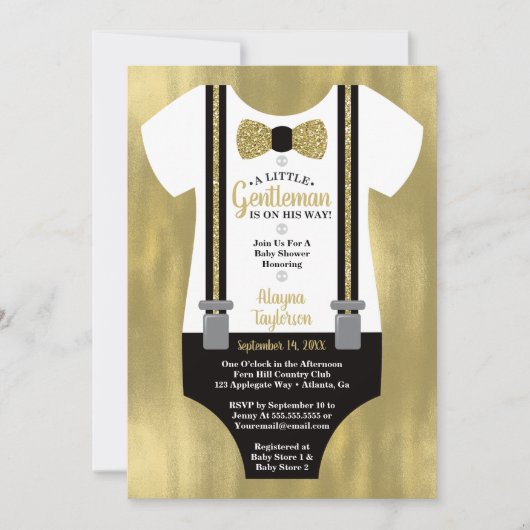 Petite Invitation Baby shower Gentleman, Faux Gold (Devant)