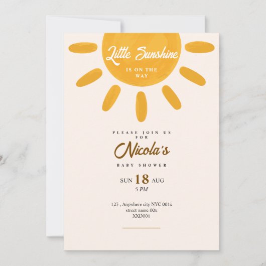 Petite invitation bébé soleil shower (Devant)