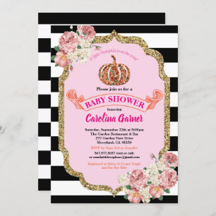 Petite invitation citrouille baby shower rose