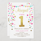 Petite invitation d'anniversaire à la menthe rose (Devant / Derrière)