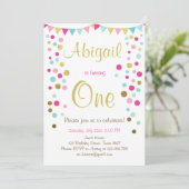 Petite invitation d'anniversaire à la menthe rose  (Debout devant)