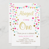 Petite invitation d'anniversaire à la menthe rose  (Devant / Derrière)