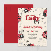 Petite invitation d'anniversaire de coccinelle (Devant / Derrière)