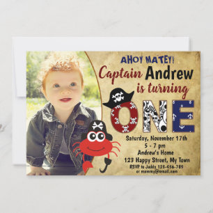 Petite invitation d'anniversaire de crabe pirate