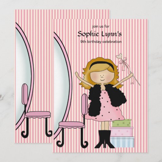 Petite invitation d'anniversaire de diva (Devant / Derrière)