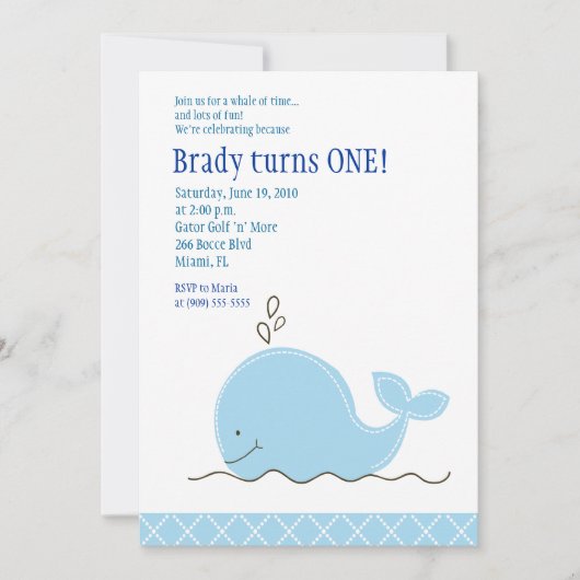 Petite invitation d'anniversaire de la baleine (Devant)