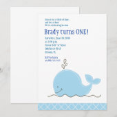 Petite invitation d'anniversaire de la baleine (Devant / Derrière)