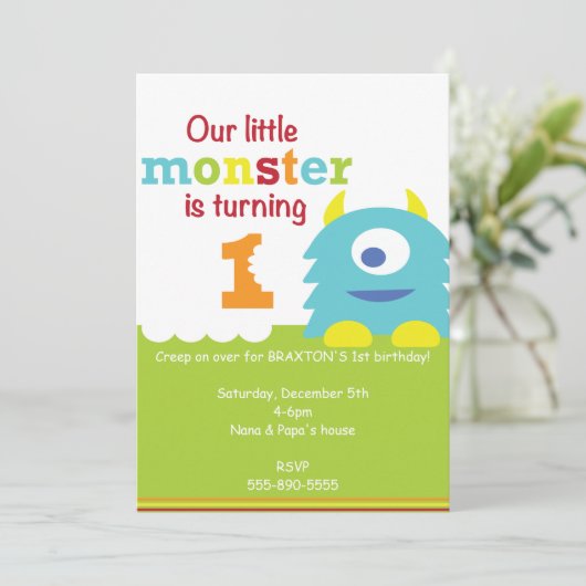 Petite invitation d'anniversaire de monstre (Debout devant)