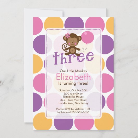 Petite invitation d'anniversaire de singe de (Devant)