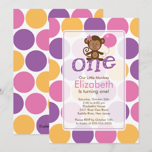 Petite invitation d'anniversaire de singe de (Devant / Derrière)