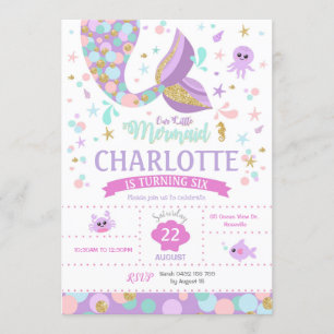 Petite invitation d'anniversaire de sirène sous la