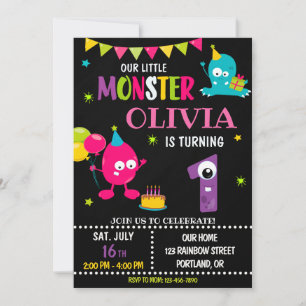 Petite invitation d'anniversaire monstre fille