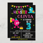 Petite invitation d'anniversaire monstre fille (Devant / Derrière)