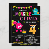 Petite invitation d'anniversaire monstre fille (Devant / Derrière)
