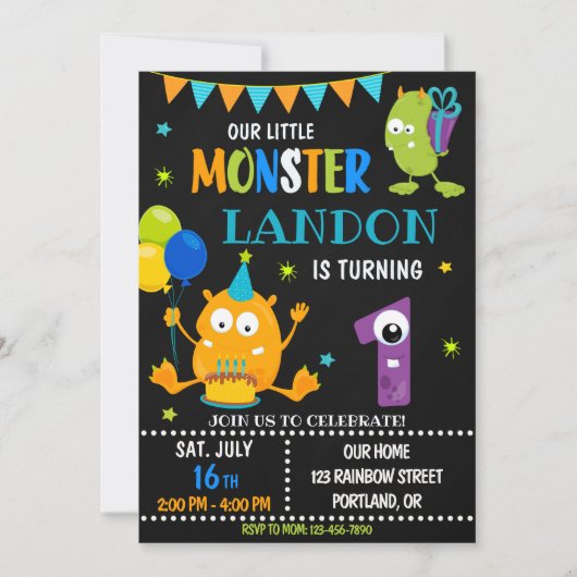Petite invitation d'anniversaire monstre garçon (Devant)