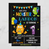 Petite invitation d'anniversaire monstre garçon (Devant / Derrière)