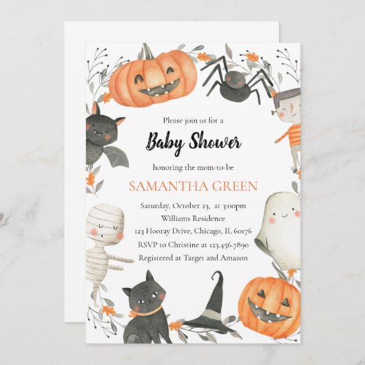 Petite invitation de Baby shower Boo (Devant / Derrière)