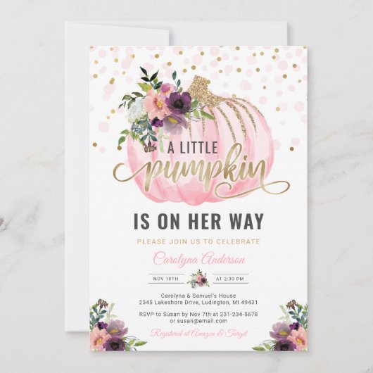 Petite invitation de Baby shower Citrouille - 5x7 (Devant)