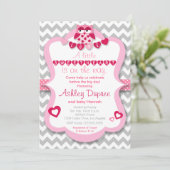Petite invitation de baby shower de fille de hibou (Debout devant)