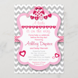 Petite invitation de baby shower de fille de hibou