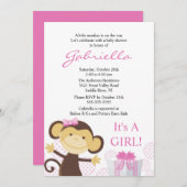Petite invitation de baby shower de fille de singe (Devant / Derrière)