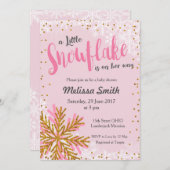 Petite invitation de baby shower de flocon rose or (Devant / Derrière)