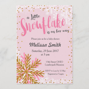 Petite invitation de baby shower de flocon rose or