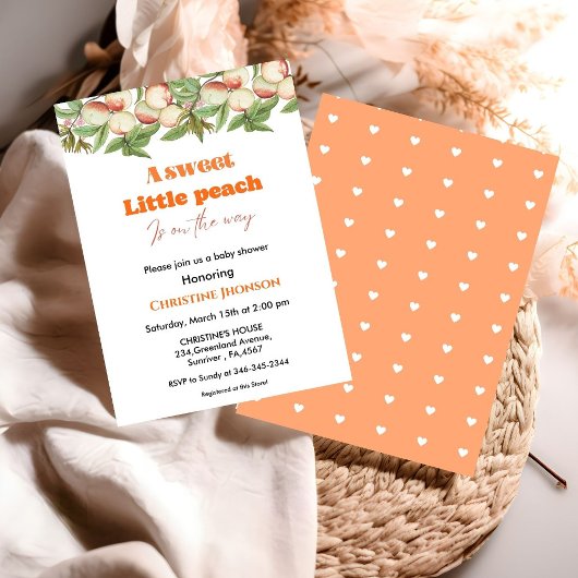 Petite invitation de baby shower de pêche douce