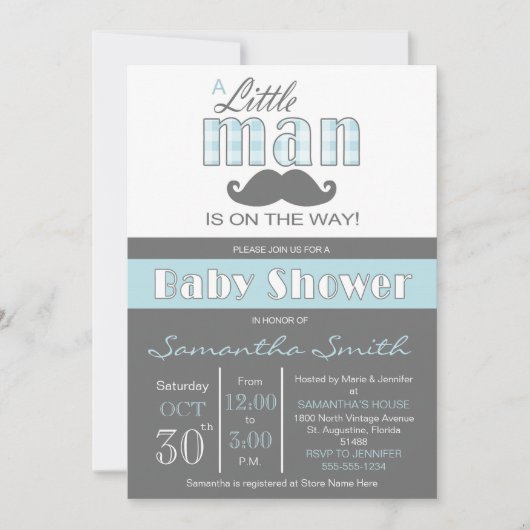 Petite invitation de baby shower d'homme (Devant)
