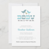 Petite invitation de baby shower d'oiseau - bleu (Devant)