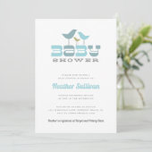 Petite invitation de baby shower d'oiseau - bleu (Debout devant)