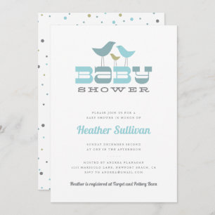 Petite invitation de baby shower d'oiseau - bleu