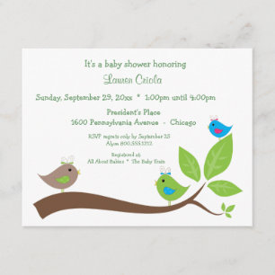 Petite invitation de baby shower d'oiseaux de la