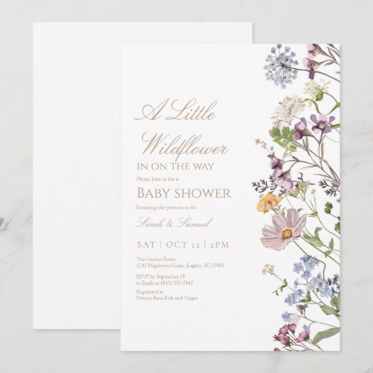 Petite invitation de Baby shower frontalier Fleur  (Devant / Derrière)