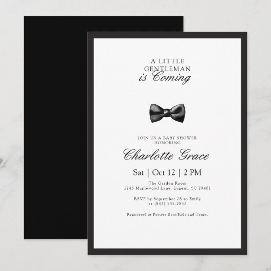 Petite invitation de Baby shower Gentleman (Devant / Derrière)