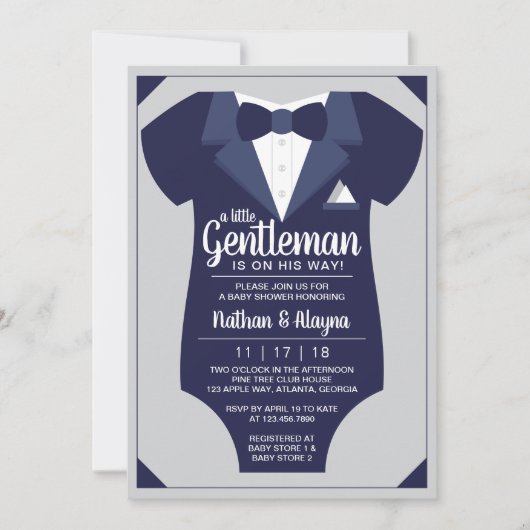 Petite invitation de Baby shower Gentleman, Tuxedo (Devant)