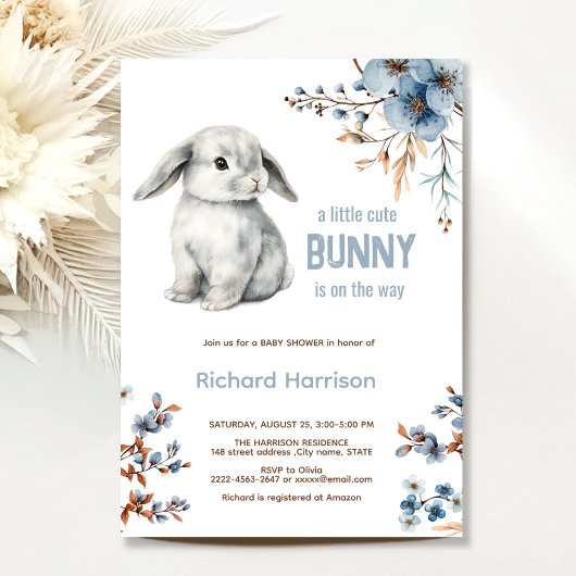 Petite invitation de baby shower lapin de forêt ru