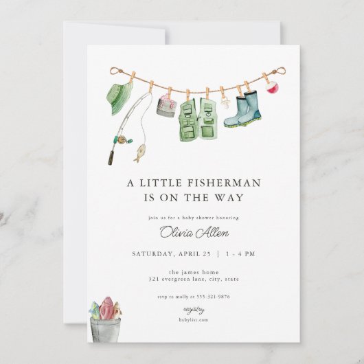 Petite Invitation de Baby shower pêcheur (Devant)