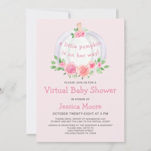 Petite invitation de Baby shower virtuel rose Citr (Devant)