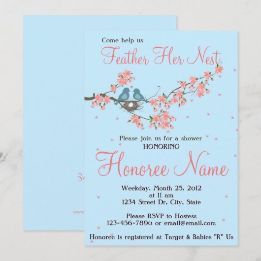 Petite invitation de douche d'inséparables (Devant / Derrière)