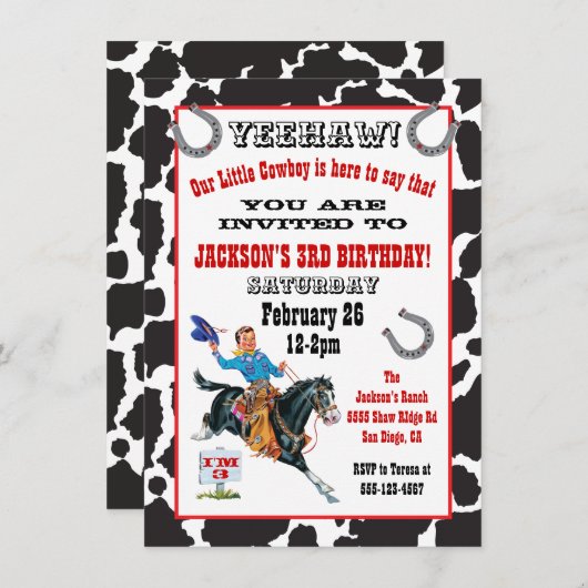Petite invitation de fête d'anniversaire de cowboy (Devant / Derrière)