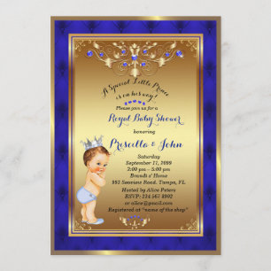 Petite invitation de prince baby shower, bleu